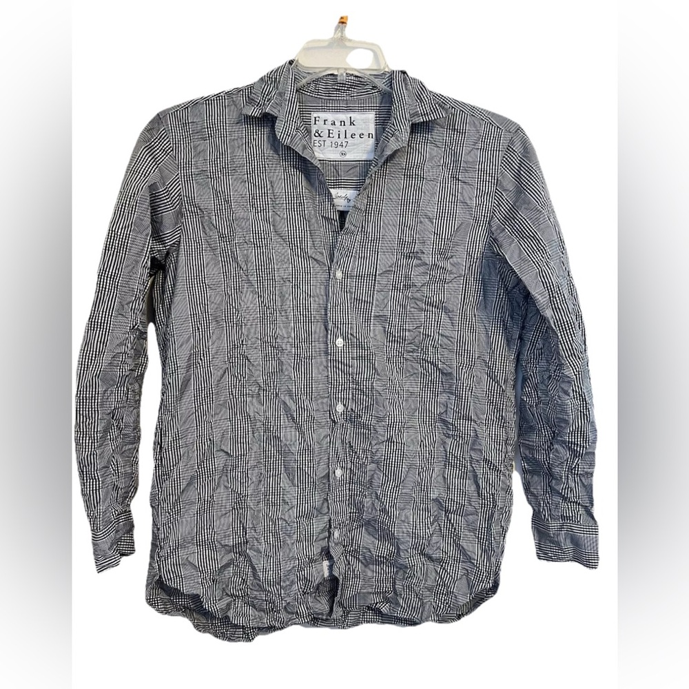 Frank & Eileen Joedy Button Up Shirt Womens XS Black plaid oversized crinkle